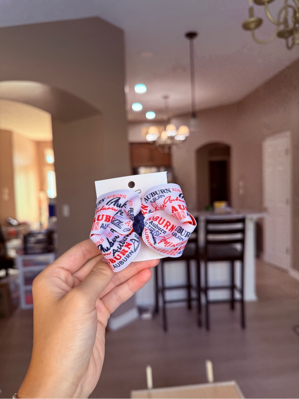 Auburn Print Kids Hair Bow - White & Orange